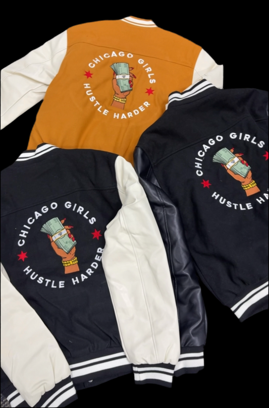 Chicago Girls Hustle Harder Varsity Jacket