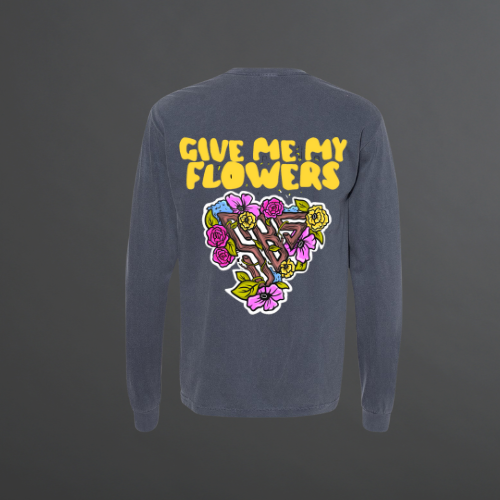 "Give Me My Flowers" Acid Wash Long Sleeve Tee